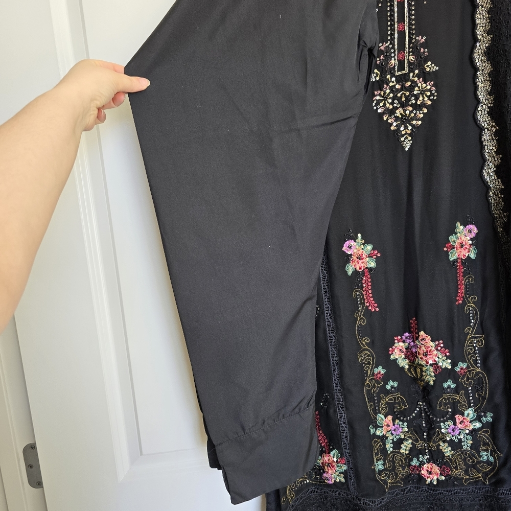 Black Embroidered Pakistani Suit by Erum Emaan - Size 45" - Large - Picture 15 of 17